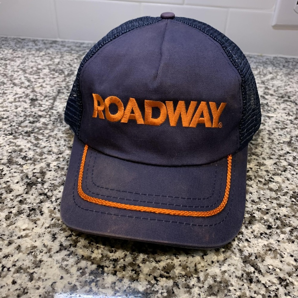 Vintage Roadway Hat Cap Snap Back Blue Trucker One Size Mens Advertising 80s